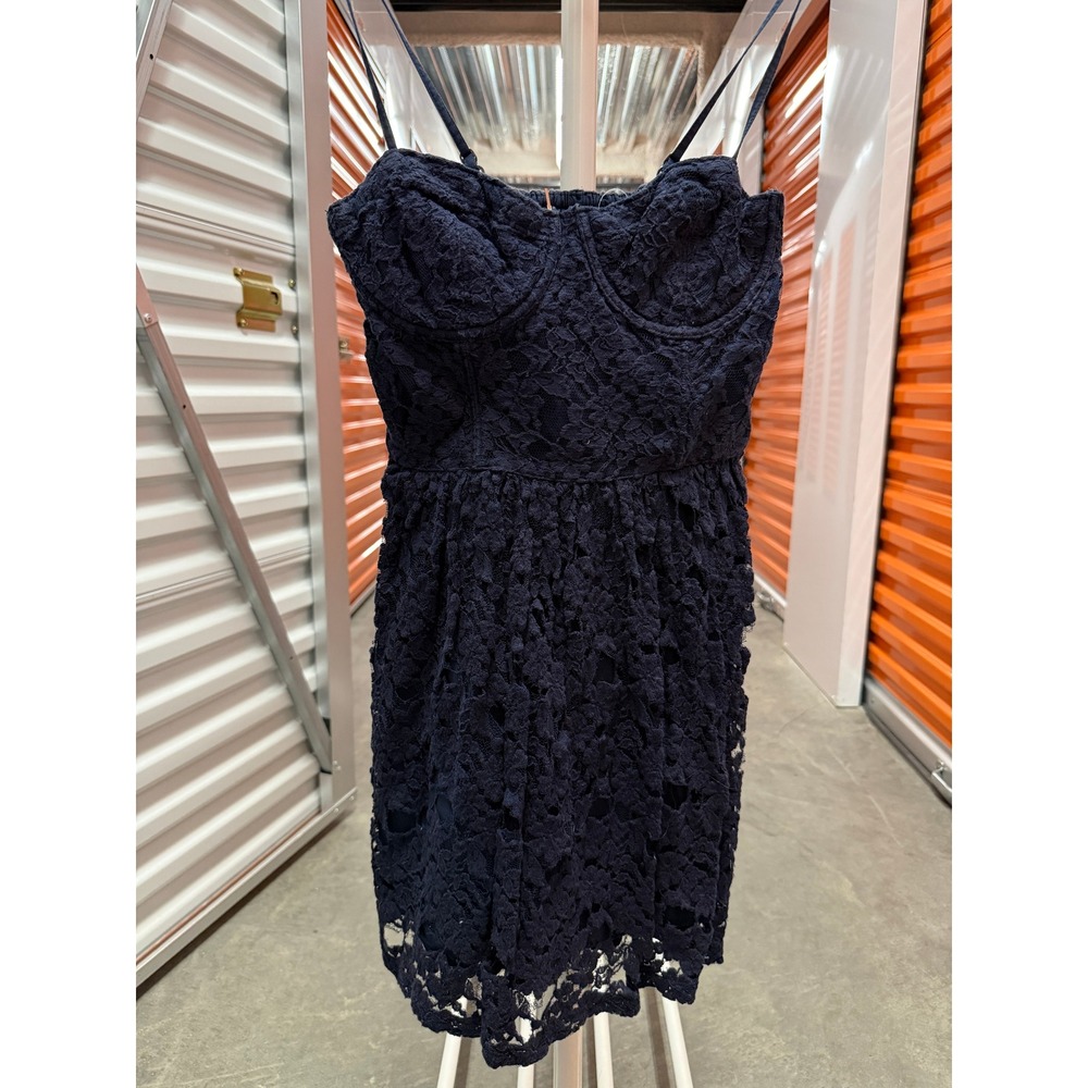 Abercrombie & Fitch Womens M Navy Blue Lace Bustier Mini Dress Smocked Back